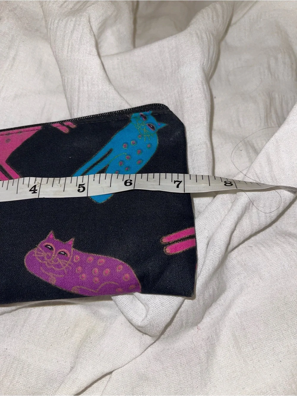 Black Zip Pouch with Pink, Blue, and Purple Cat Print